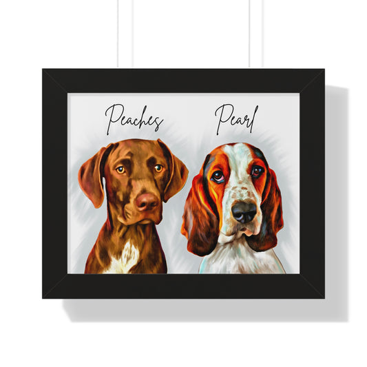 Custom Pet Portrait TWO Pets Framed Horizontal Poster