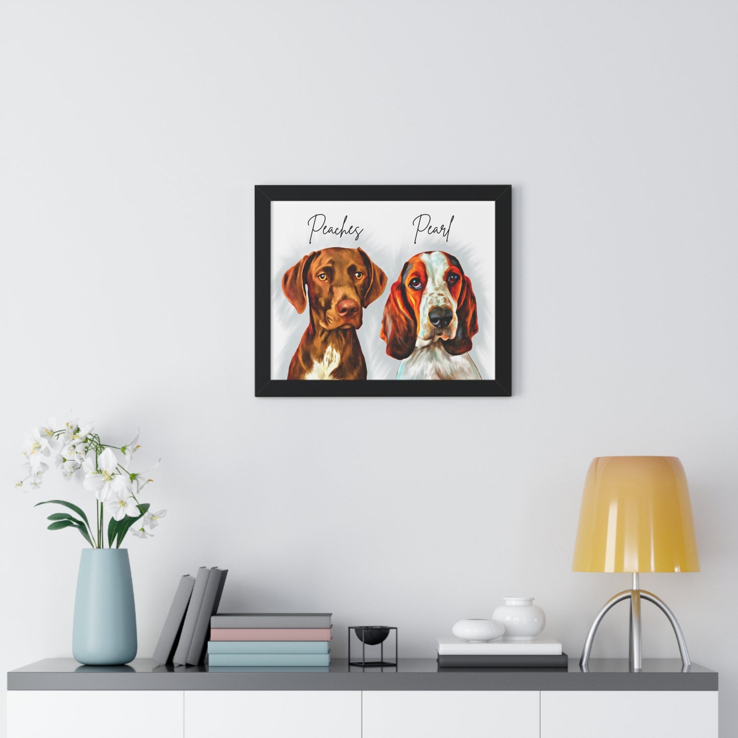 Custom Pet Portrait TWO Pets Framed Horizontal Poster