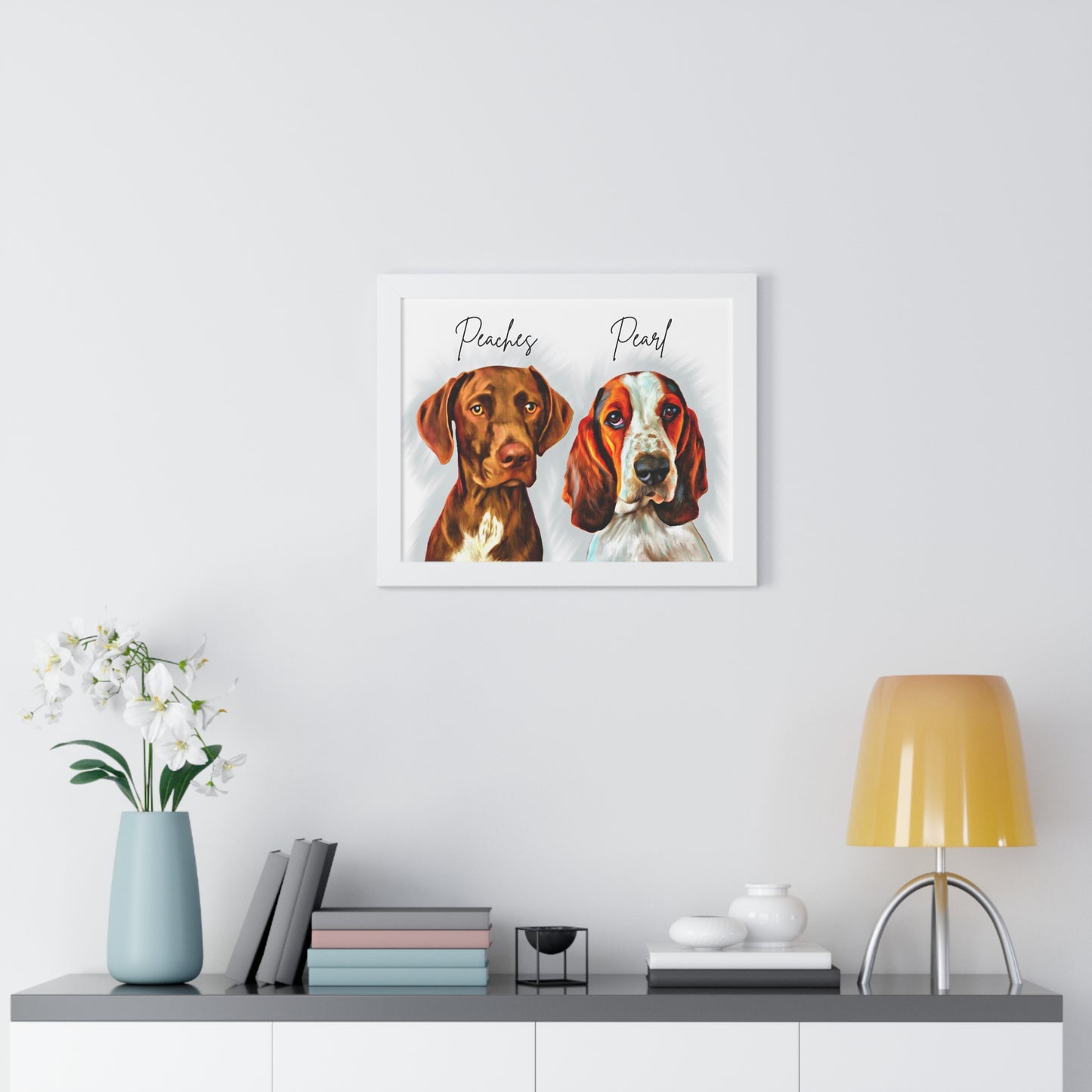 Custom Pet Portrait TWO Pets Framed Horizontal Poster