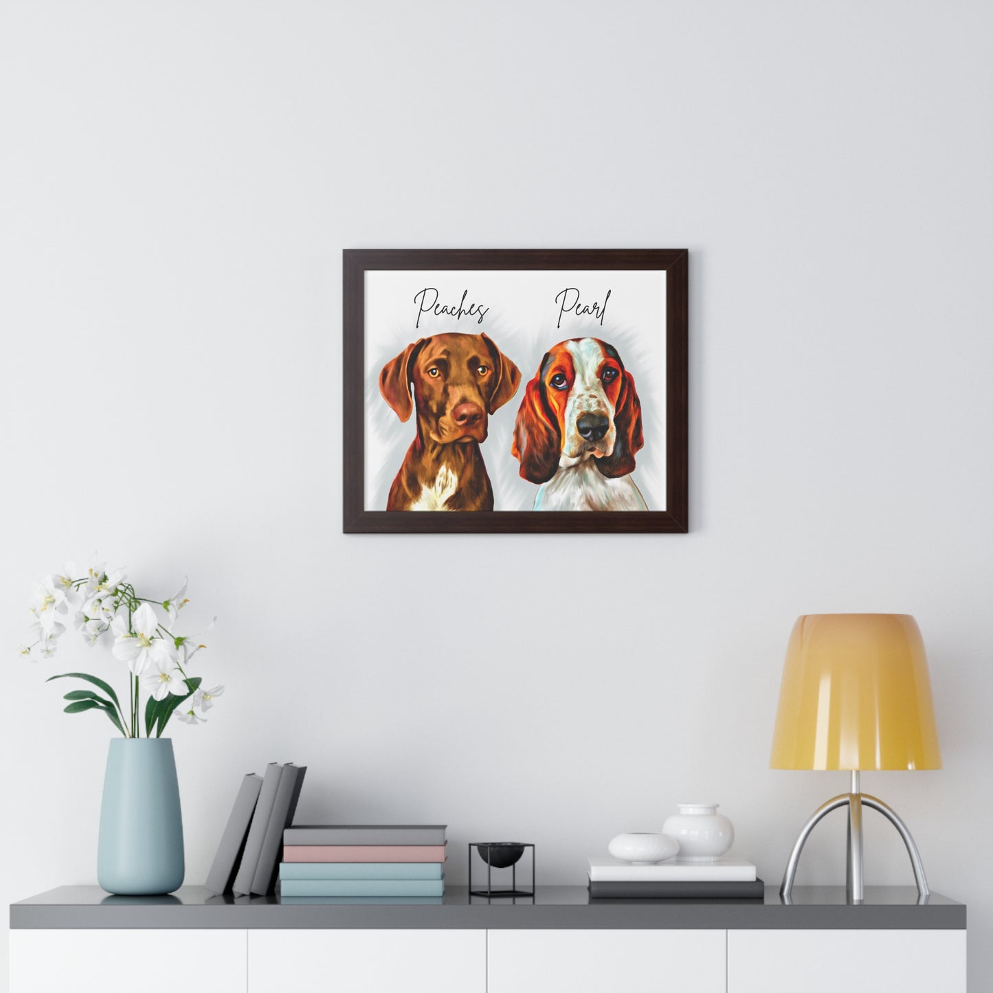 Custom Pet Portrait TWO Pets Framed Horizontal Poster