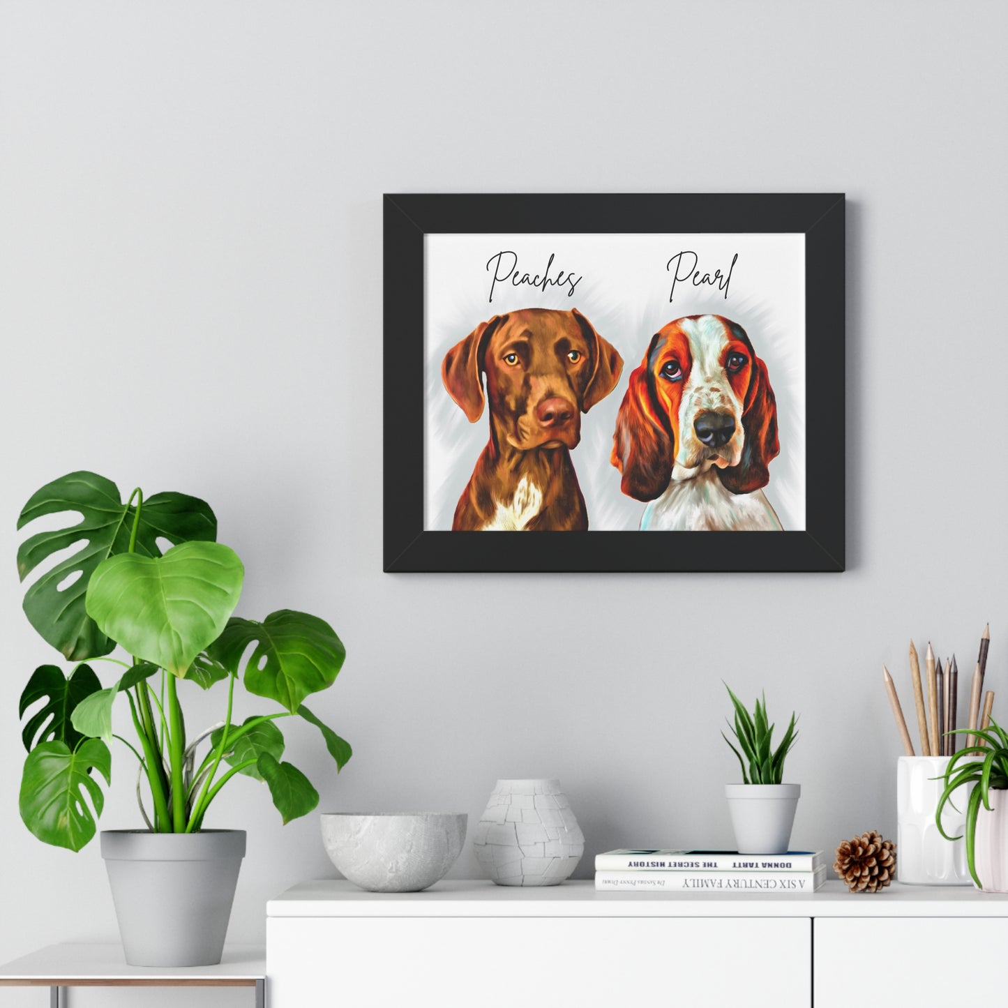 Custom Pet Portrait TWO Pets Framed Horizontal Poster