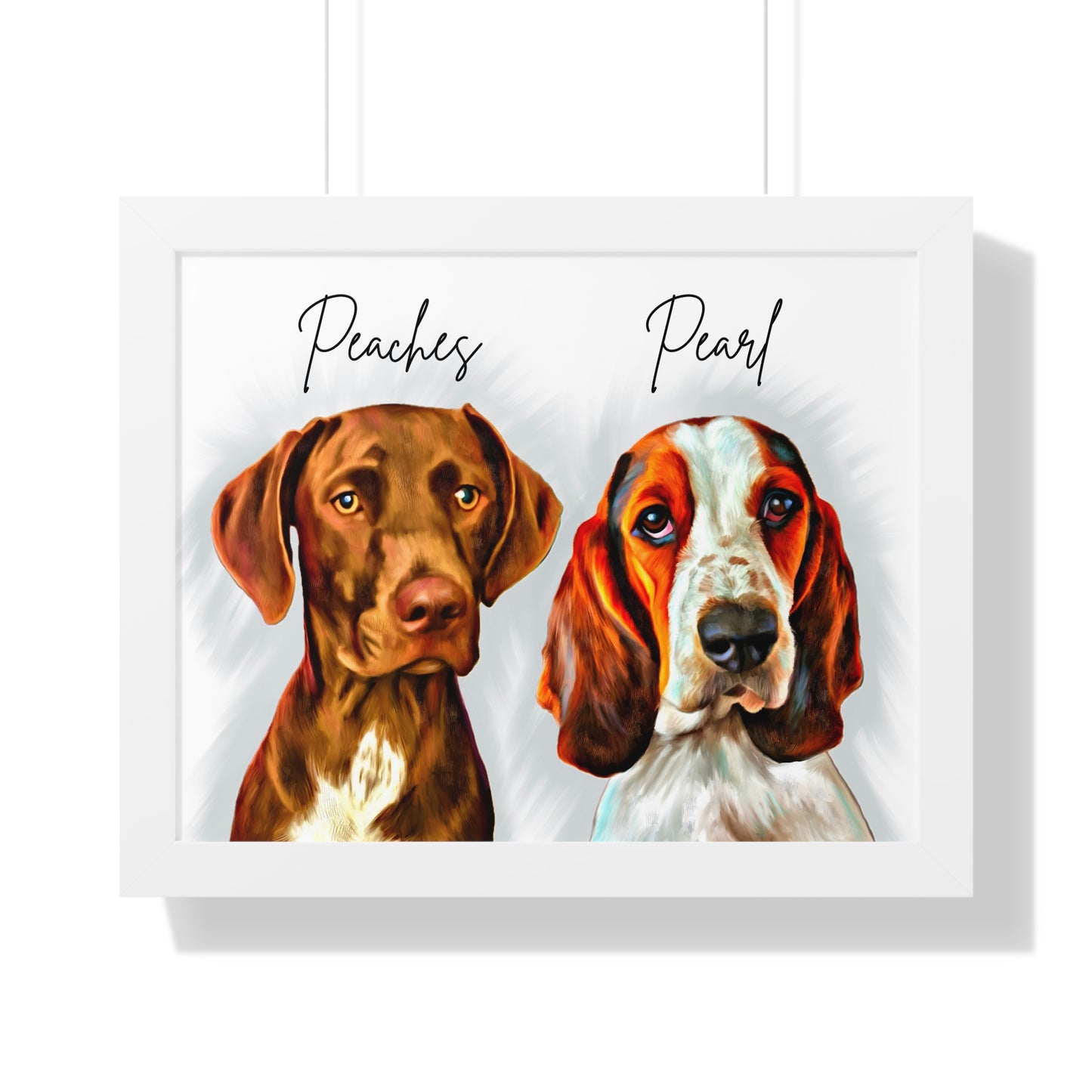 Custom Pet Portrait TWO Pets Framed Horizontal Poster